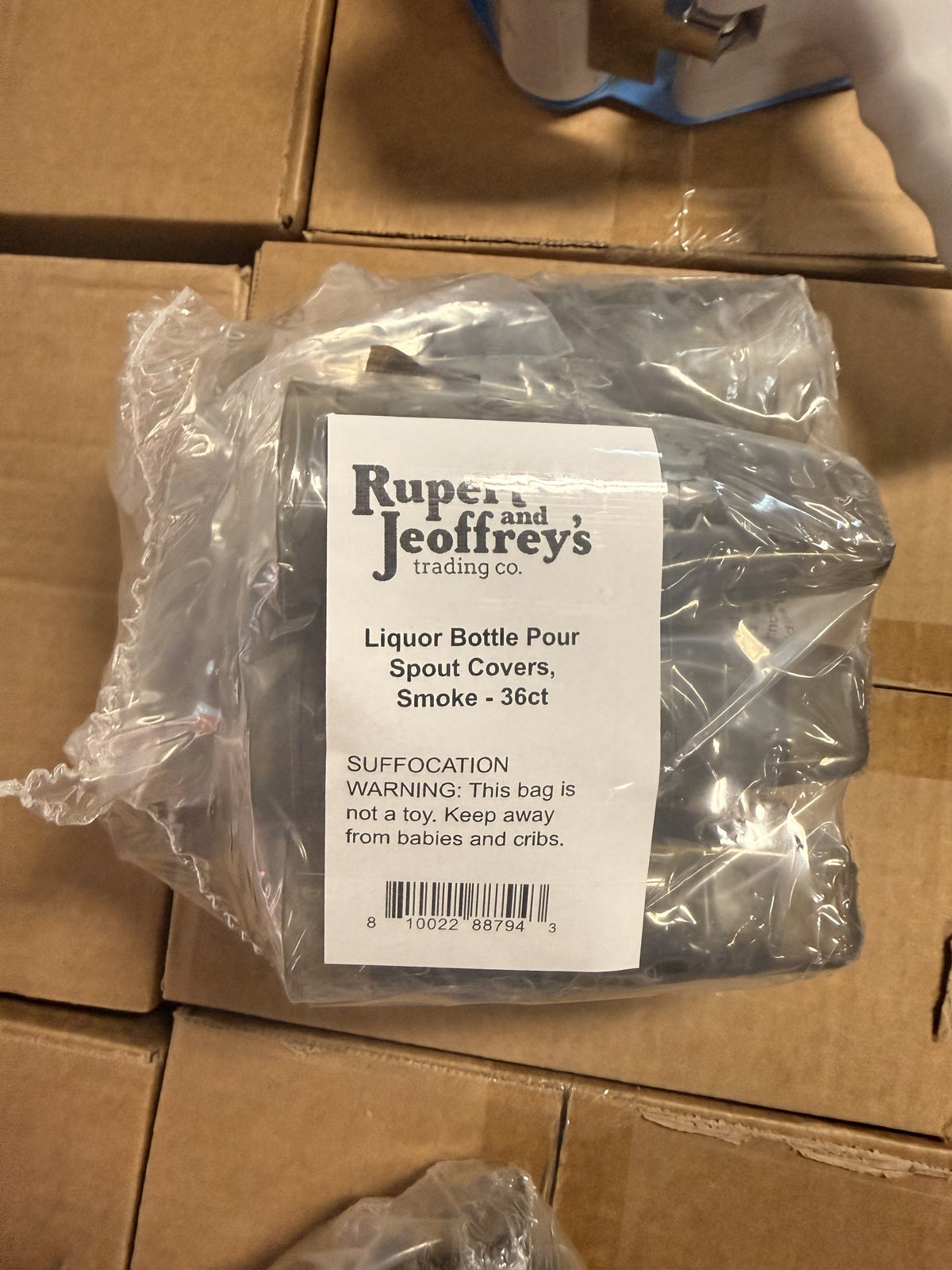 Liquor Bottle Pour Spout Covers, Smoke (36 Count) UPC: 810022887943
